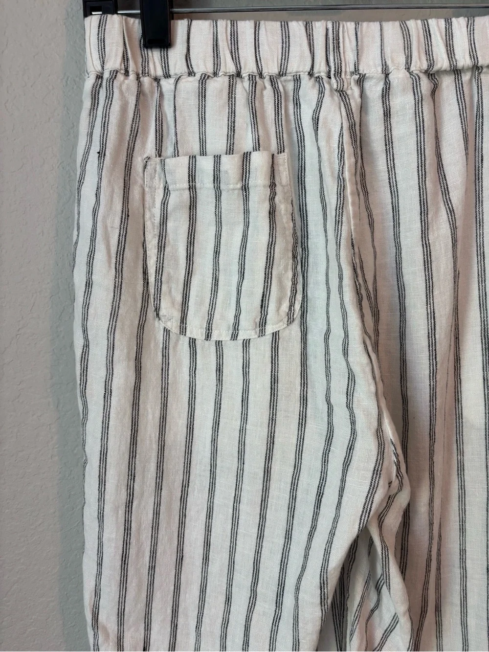 Quince 100% European Linen Pants Oatmeal Black Stripe Size Small